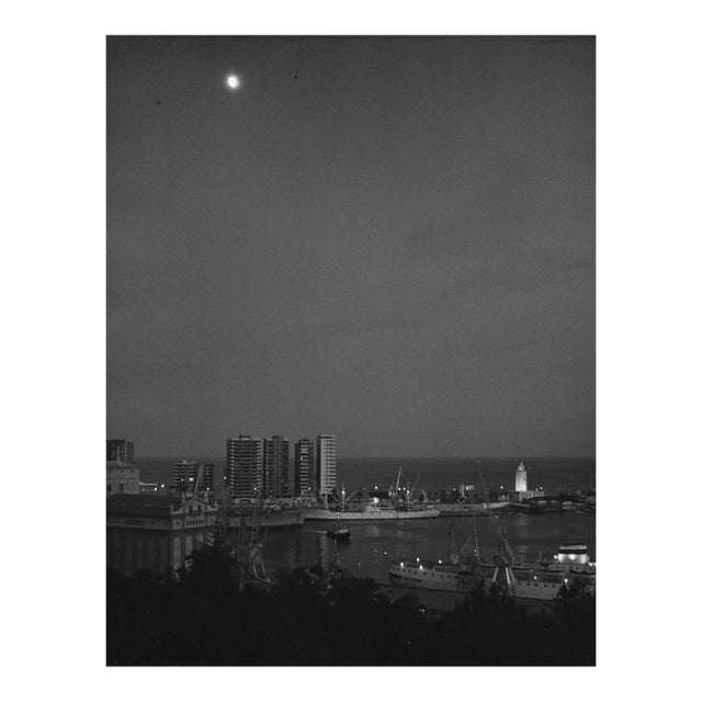 1976 Malaga Spain Harbor Nocturnal Photograph by Don Ware For Sale