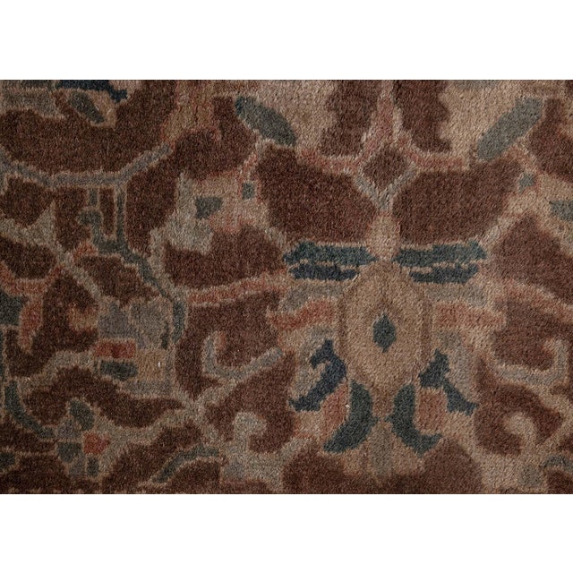 Antique Persian Sarouk Botanic Brown Handmade Wool Rug For Sale - Image 4 of 9