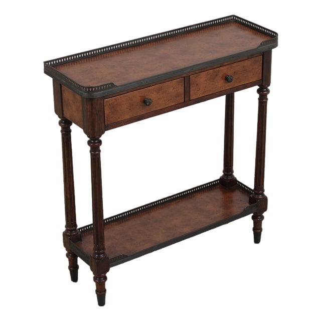 Theodore Alexander 2 Tier Leather Wrapped Console Table For Sale