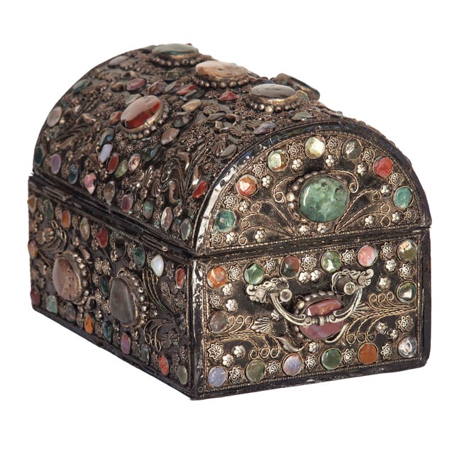 Vintage Handcrafted Moroccan Bejeweled Keepsake Box For Sale - Image 9 of 13