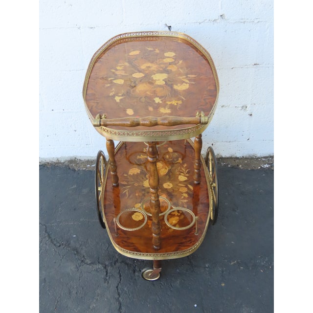 1960s Italian Inlay Bar Server Tea Coffee Cart 6582 For Sale - Image 5 of 14