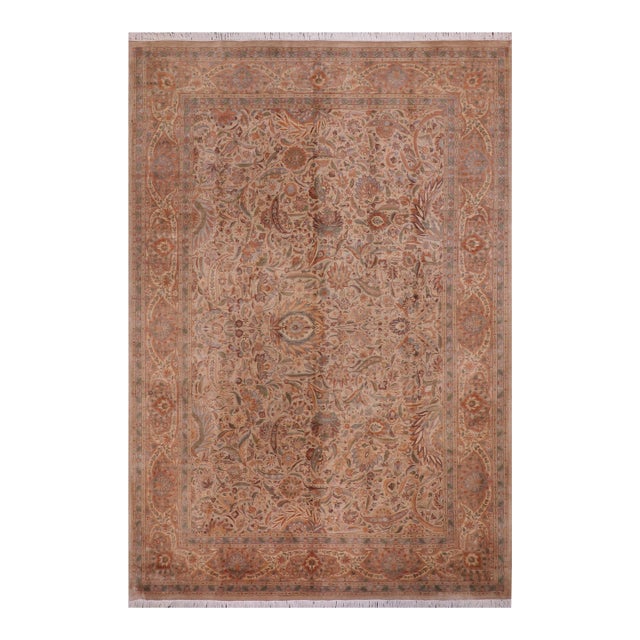 1990's Floral Pak-Persian Tan/Gold Wool Rug - 10'0'' X 14'8'' For Sale