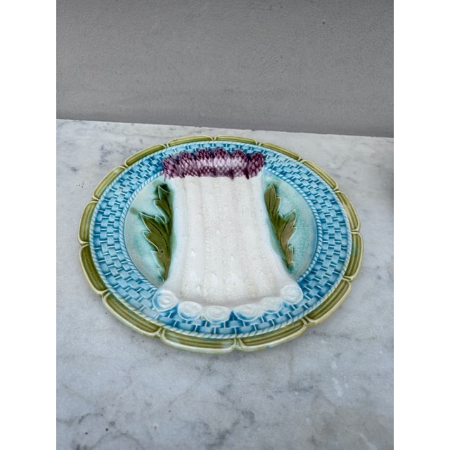 French Majolica Asparagus Plate Orchies, circa 1890.
