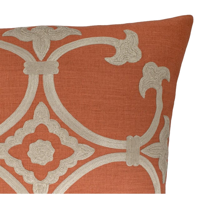 Contemporary Orange Linen Throw Pillow Cover With Gold Embroidery - Palazzo Collection, 20 X 20 For Sale - Image 3 of 5