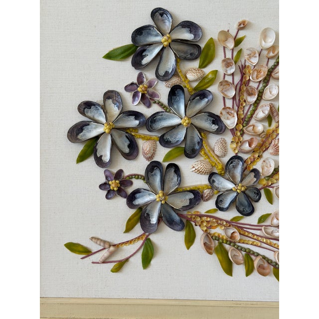 Vintage Coastal Mixed Media Seashell Floral Wall Art in Painted Frame For Sale - Image 4 of 12