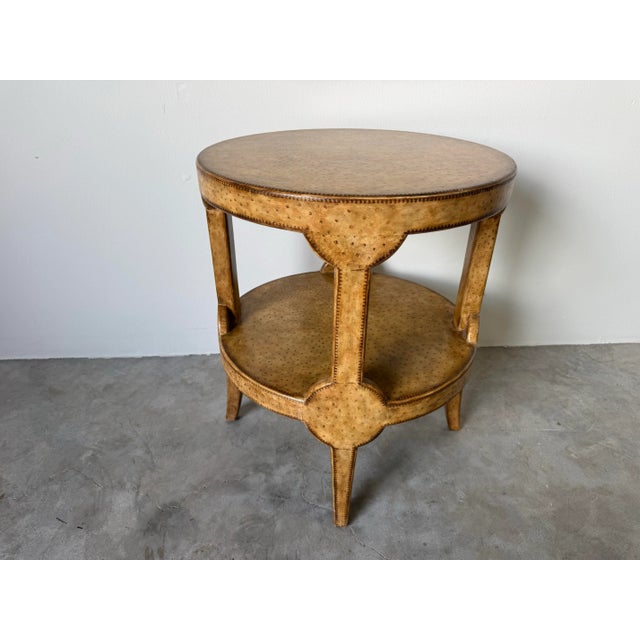 Vintage Maitland-Smith Faux Ostrich Leather Round Two-Tier End Table/ Sold For Sale - Image 11 of 12