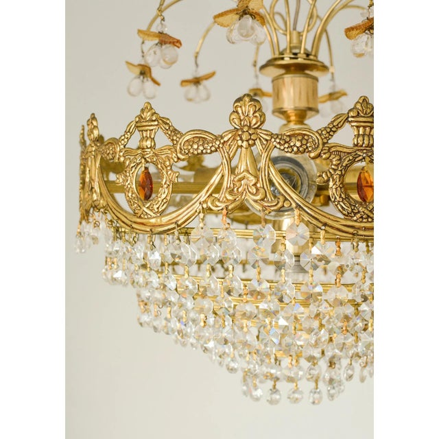 Mid-Century Modern Vintage Spanish Crystal Fruit Chandelier in Orange Glass, 1970s For Sale - Image 3 of 9