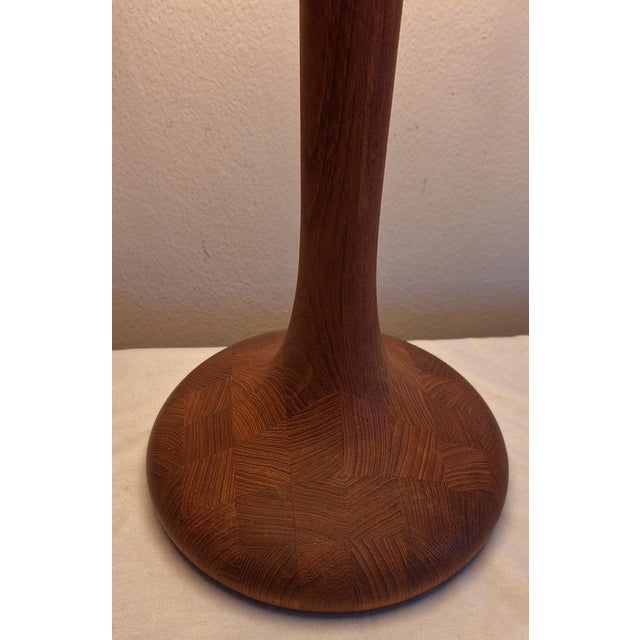 Vintage Table Lamp with Teak Base and Hand-Finished Fabric Shade from Lamplove, 1970s For Sale - Image 9 of 11