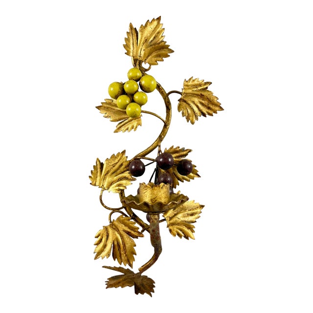 Italian Gold Leaf Tole Peinte Grape Vine Candle Sconce For Sale