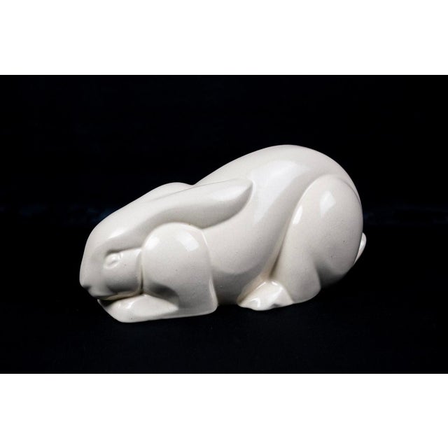 Reclining Rabbit in Cream Crackle-Glazed Earthenware by Charles Lemanceau for Saint-Clément, France, 1930s For Sale - Image 13 of 13