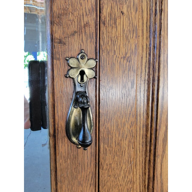 Antique Armoire / Wardrobe English Oak With Beveled Mirror Doors For Sale - Image 17 of 18