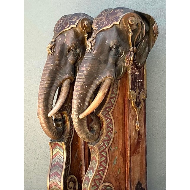 Coffee Vintage Boho Polychromed Elephant Statues - A Pair For Sale - Image 8 of 12