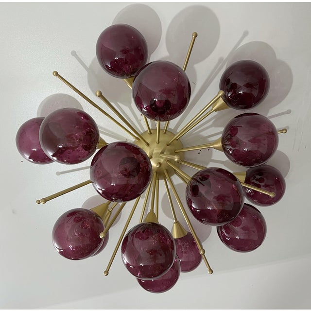 Italian 21st Century Mezzo Satin Brass Amethyst Bubbles Murano Flush Mount by Fabio LTD For Sale - Image 3 of 10