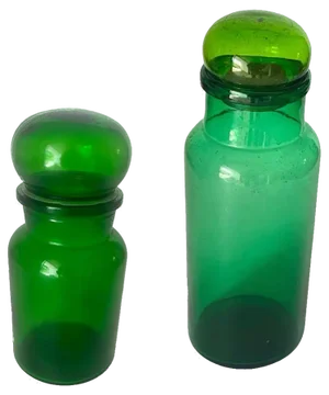 20th Century French Cobalt Green Pharmacy Bottles, Set of 2