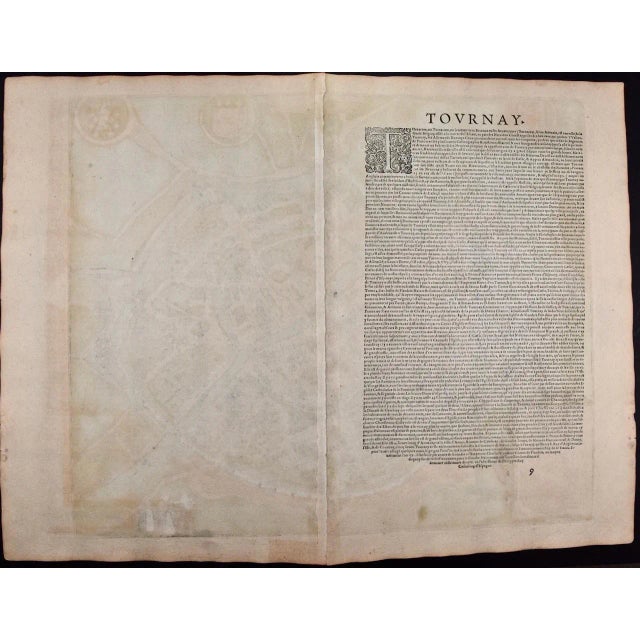 Sculpture Materials Tournai (Tournay), Belgium: A 16th Century Hand-Colored Map by Braun & Hogenberg, 1575 For Sale - Image 7 of 7