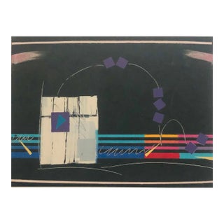 Vintage Geometric Abstract Lithograph Print Signed 80's For Sale