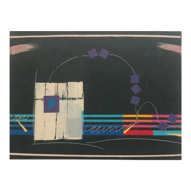 Vintage Geometric Abstract Lithograph Print Signed 80's For Sale