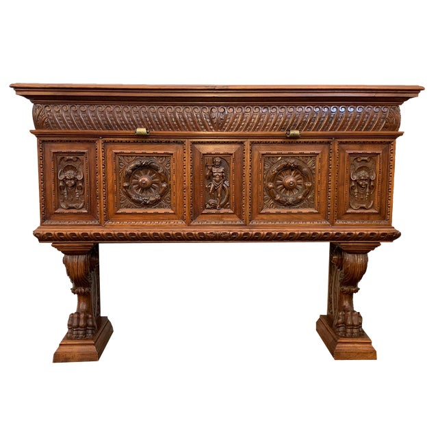 Renaissance Florentine Sculpted Wood Credenza, 1890s For Sale