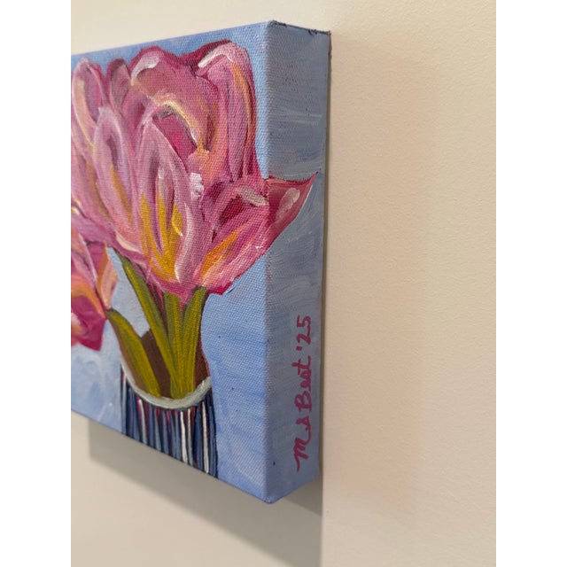 2020s Modern Abstract Floral Folk Art Acrylic Painting on Canvas, Signed, Framed, Dated For Sale - Image 5 of 6