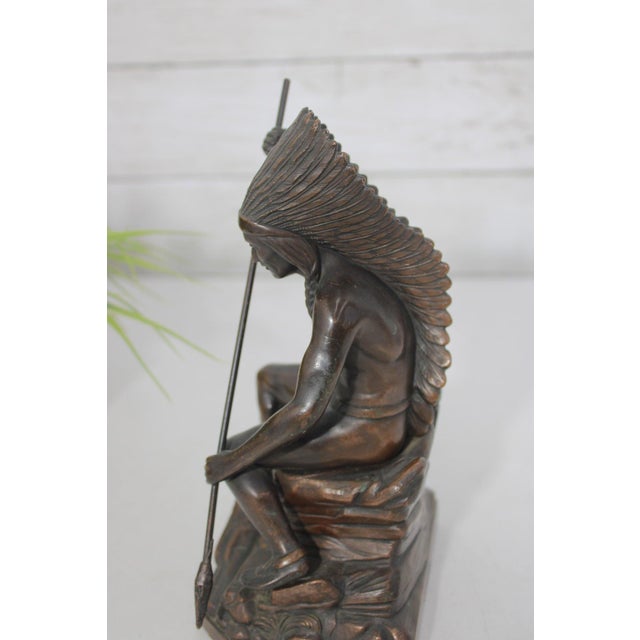 Metal Antique Jennings Brothers Native American War Chief Bronze-Clad Sculpture J.b. 2245 For Sale - Image 7 of 14
