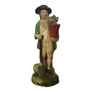 Antique Early 19th Century English Georgian Staffordshire Pearlware Figure of a Gardener