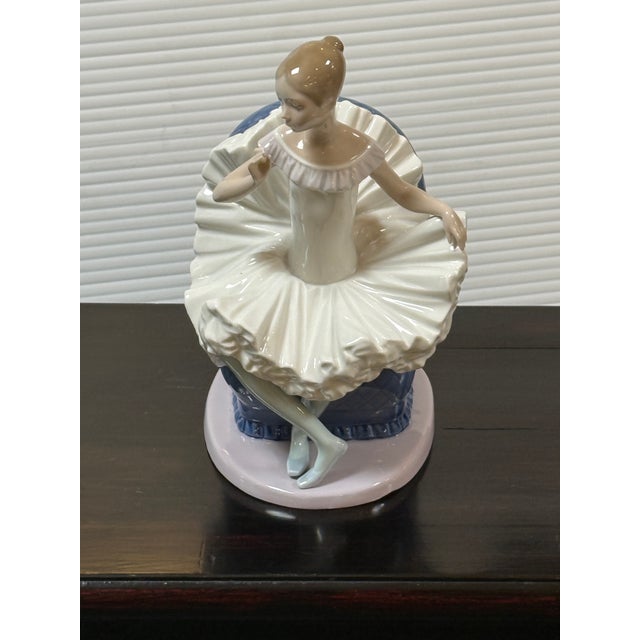 Lladró Sitting Ballerina in Plush Blue Chair From the Tribute to the Ballerina Collection Porcelain Figurine, Signed For Sale In San Francisco - Image 6 of 12