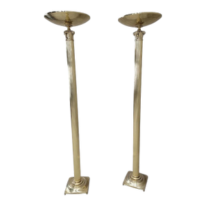 Vintage Art Deco Rembrandt Brass Corinthian Column Torchiere Floor Lamp - Pair