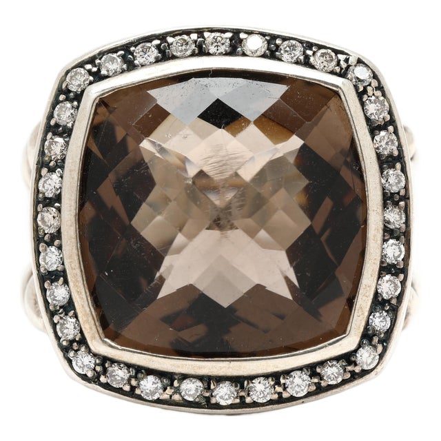 David Yurman .48ctw Smoky Quartz & Diamond Ring, Sterling Silver, Ring Size 6.5 For Sale