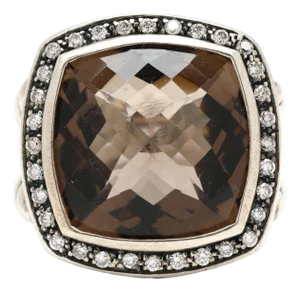 David Yurman .48ctw Smoky Quartz & Diamond Ring, Sterling Silver, Ring Size 6.5