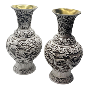 White Cinnabar Vases - A Pair