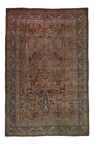 Antique Hand Knotted Persian, Kerman Lavar Rug- 9'8"x 14'4"