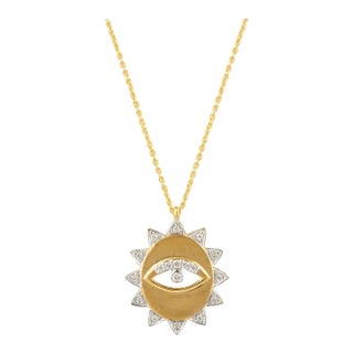 Medallion Diamond Evil Eye Necklace in 18k Yellow Gold- Gift for Christmas For Sale