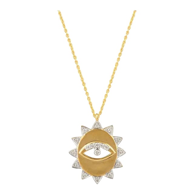 Medallion Diamond Evil Eye Necklace in 18k Yellow Gold- Gift for Christmas For Sale