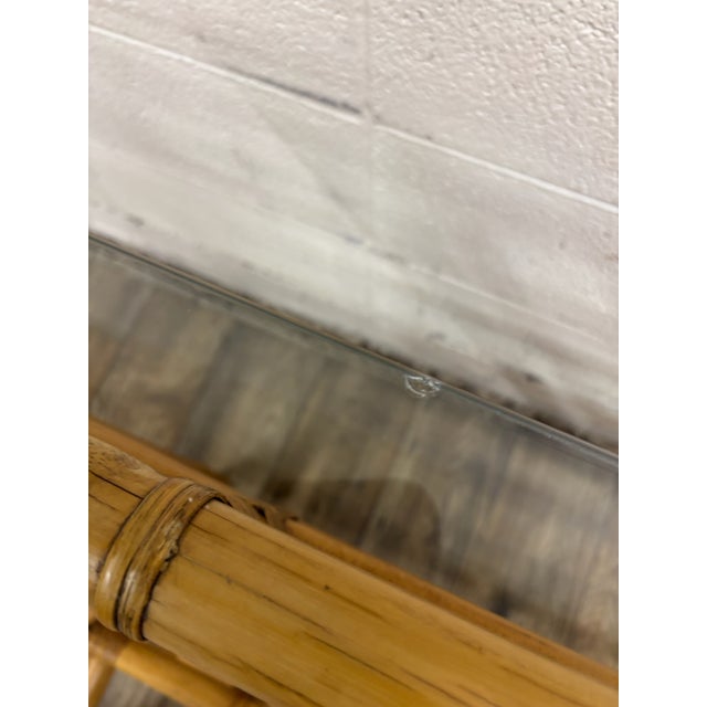 Brown Vintage MCM Coastal Boho Style Sculpted Rattan Bamboo Glass Top Console Table For Sale - Image 8 of 9