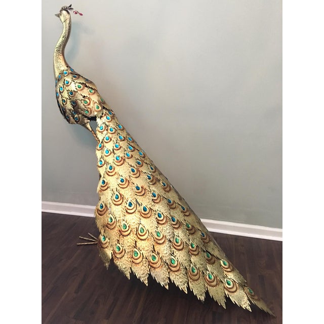 Large Hollywood Regency Gold Metal Peacock Statue Chairish