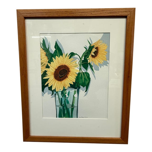 Sally Baker Sunflowers in Vase I/P Artwork, Signed For Sale