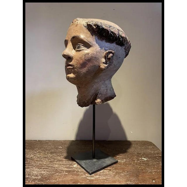Date: 18th Century. Country: Portugal. Material: Polychrome Wood. Note: The dimensions of this head sculpture approximate...