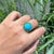6.13ct Cabochon Turquoise & Emerald Halo Cocktail Ring in 14k White Gold Size 5 For Sale In New York - Image 6 of 18