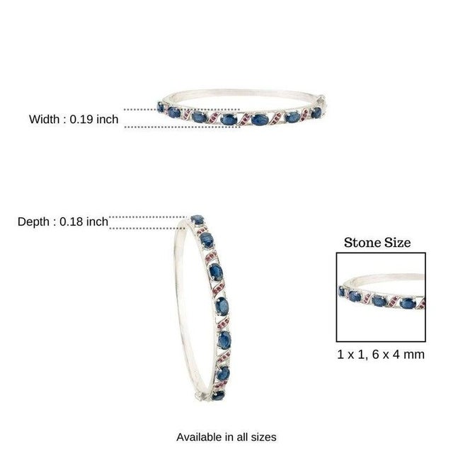 Metal Vintage 925 Sterling Silver Bangle With Natural Blue Sapphire & Ruby Gemstones For Sale - Image 7 of 9
