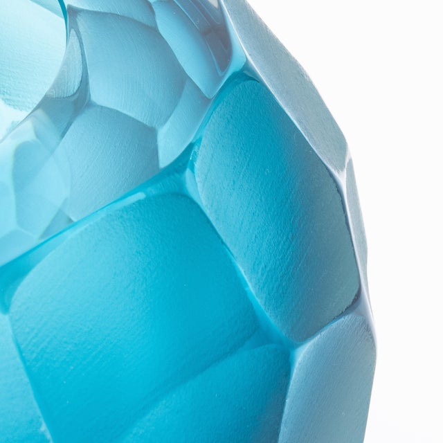 2020s Hand-Blown Modern Murano Bowl in Aquamarine Medium For Sale - Image 5 of 8