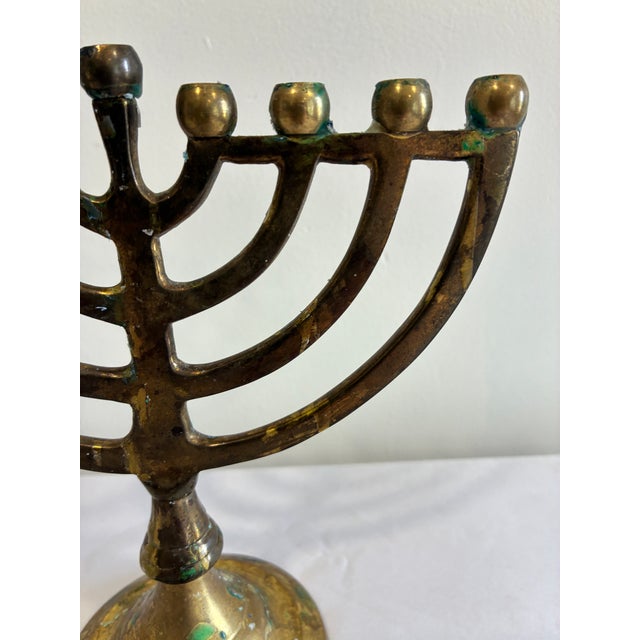 Mid-Century Modern Vintage Brass Hanukkah Menorah With Nine Candle Holders For Sale - Image 3 of 15