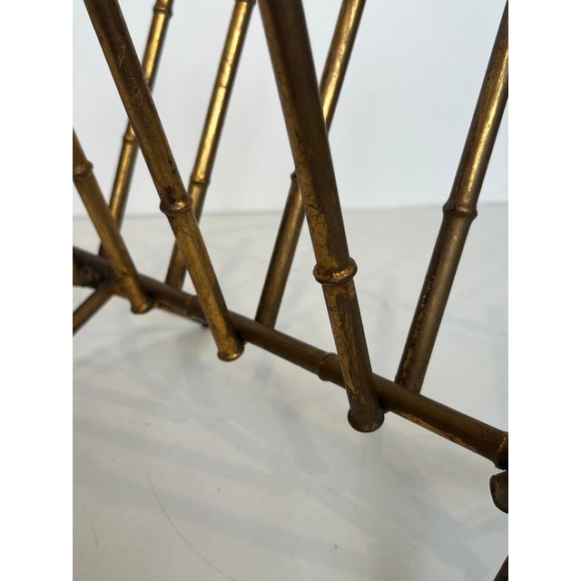 1940s Magazine rack in faux bamboo and gold metal Attributed to Maison Baguès For Sale - Image 11 of 12