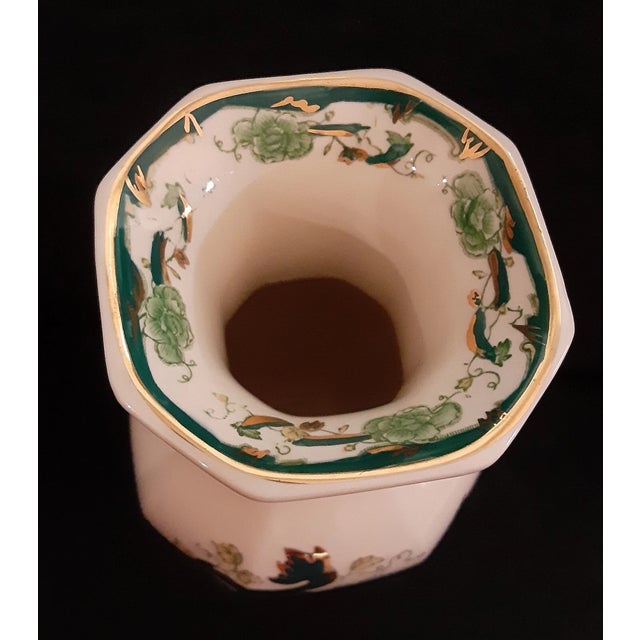 Mid-Century Modern Vintage MCM Mason's Ironstone Chartreuse Green Flowers and Vines Vase For Sale - Image 3 of 5