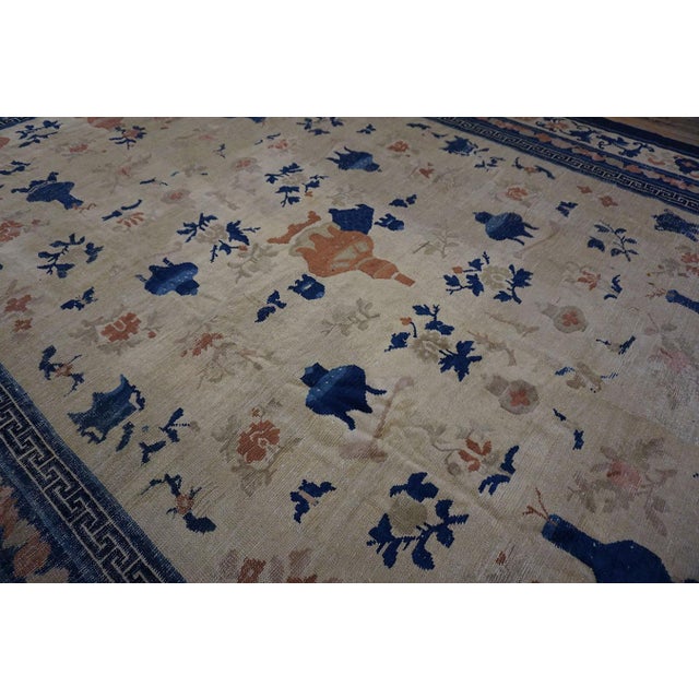 Delightful Ivory and Blue Color With Unique Chinoiserie Design Antique Chinese Ningxia Rug For Sale - Image 10 of 12