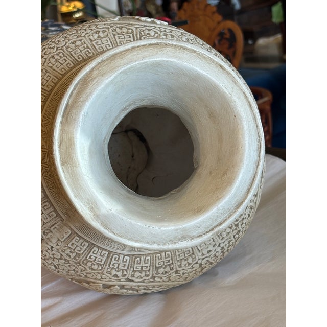 1970s Vintage Chalkware Vase or Vessel in Deep Relief With Traditional Chinese Imagery For Sale - Image 5 of 9
