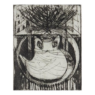 Small Abstract Cat Etching For Sale
