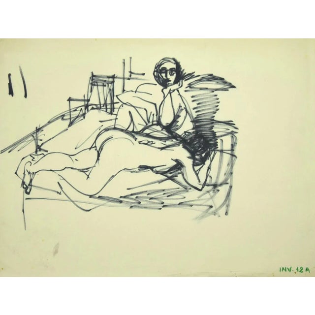 Figure is an original black marker drawing on ivory-colored paper realized by Leo Guida in the late 20th Century. The...