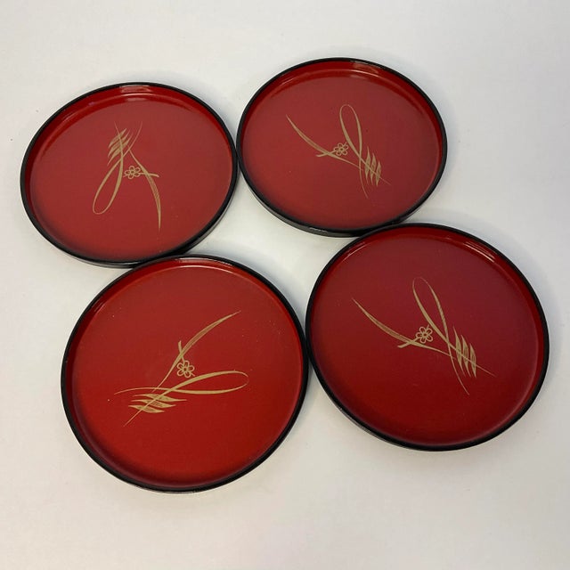 Mid-Century Japanese Chinoiserie Large Round Coasters - Set of 4 For Sale - Image 4 of 8