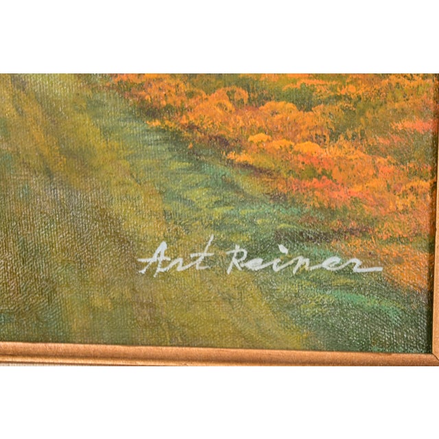Original Artist Signed Scenic Fall Drive Oil Painting in Carved Giltwood Frame For Sale - Image 10 of 12