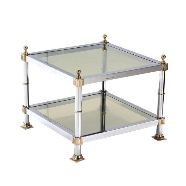 Chrome Brass and Smoked Glass Square End or Side Lamp Tables Stands Mint - A Pair For Sale - Image 10 of 10